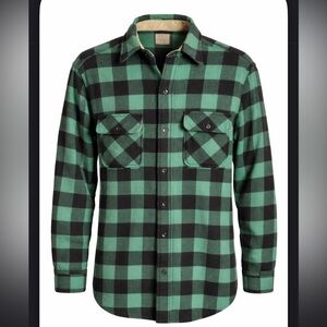 VTG 70s Sears Green & Black Buffalo Plaid Wool Shirt Jacket